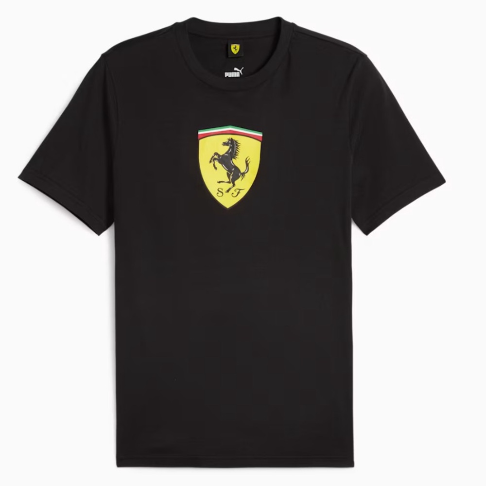NWT PUMA Ferrari Black Short Sleeve Tee with Yellow Shield